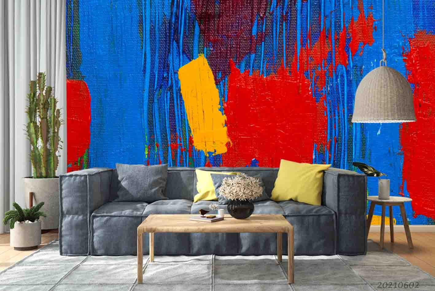 3D Abstract Oil Painting Brush Burlap Blue Color Wall Mural Wallpaper SWW994- Jess Art Decoration