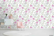 3D Hand Sketching Pink Floral Leaves Plant Wall Mural Wallpaper LXL 1253- Jess Art Decoration