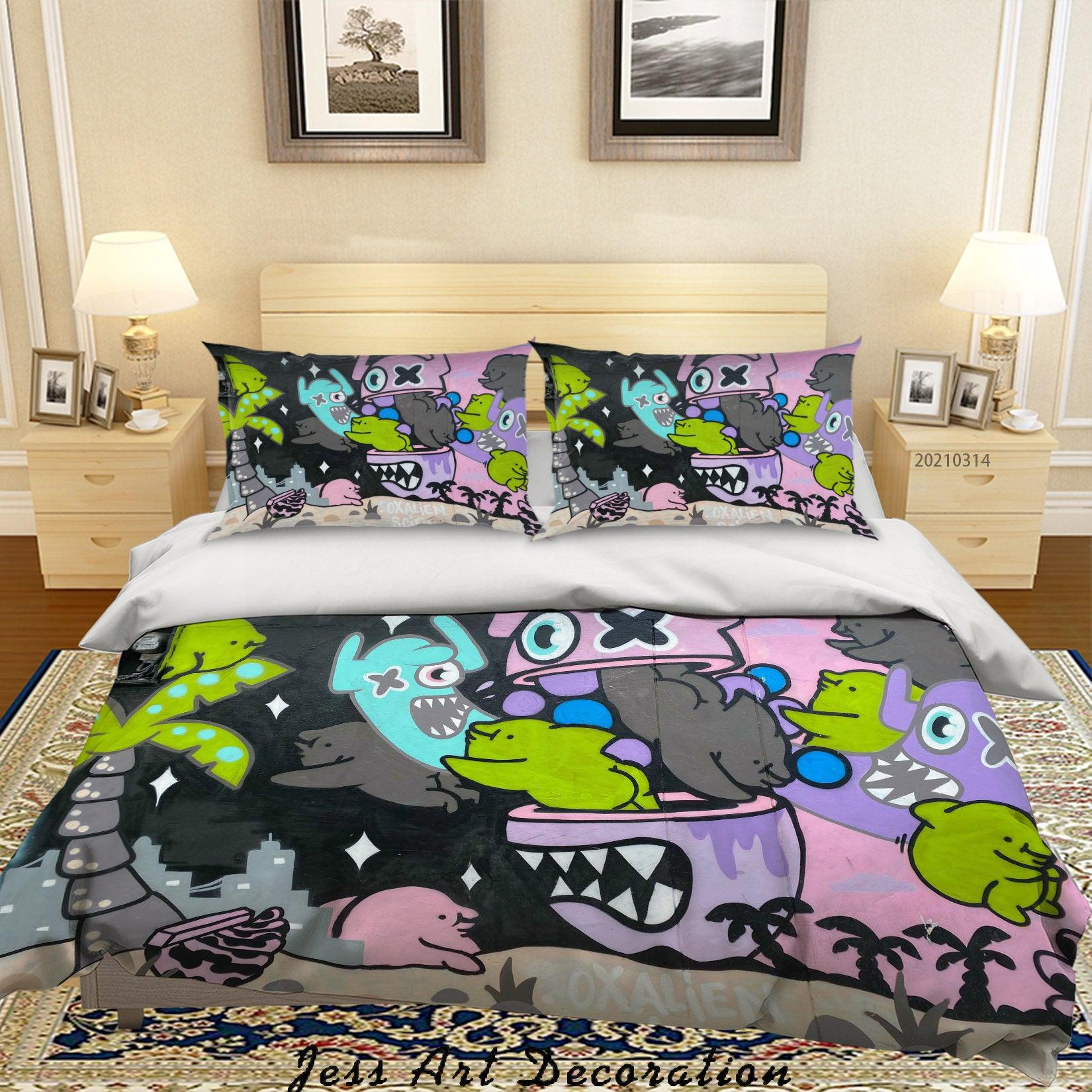 3D Abstract Colored Graffiti Monster Quilt Cover Set Bedding Set Duvet Cover Pillowcases 159- Jess Art Decoration