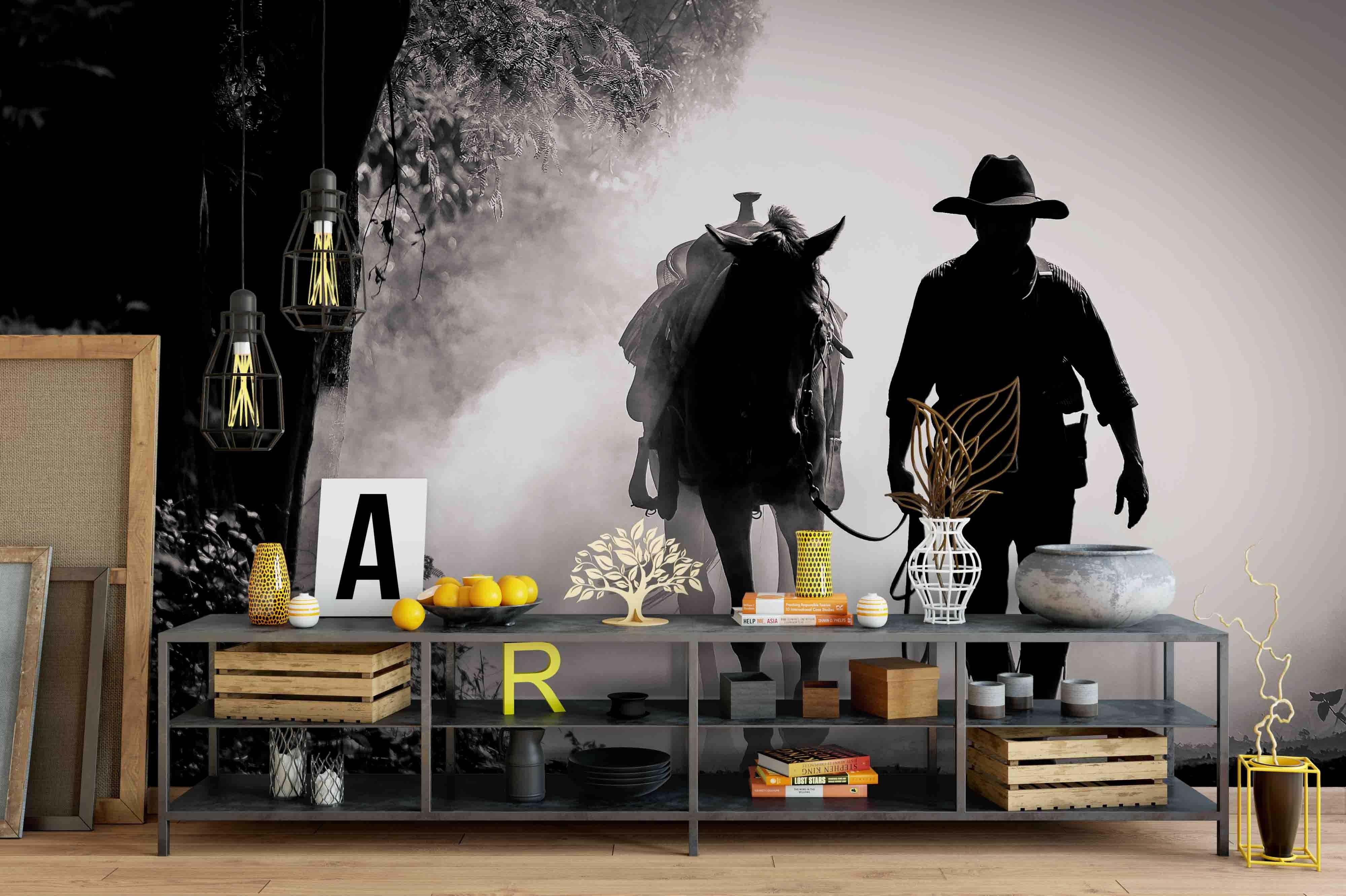 3D Cowboy Forest Road retro cowboy forest road scene wall mural wallpaper for bedroom - view 2