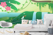 3D Cartoon Green Forest Plant Pink Floral Bird Wall Mural Wallpaper LXL- Jess Art Decoration