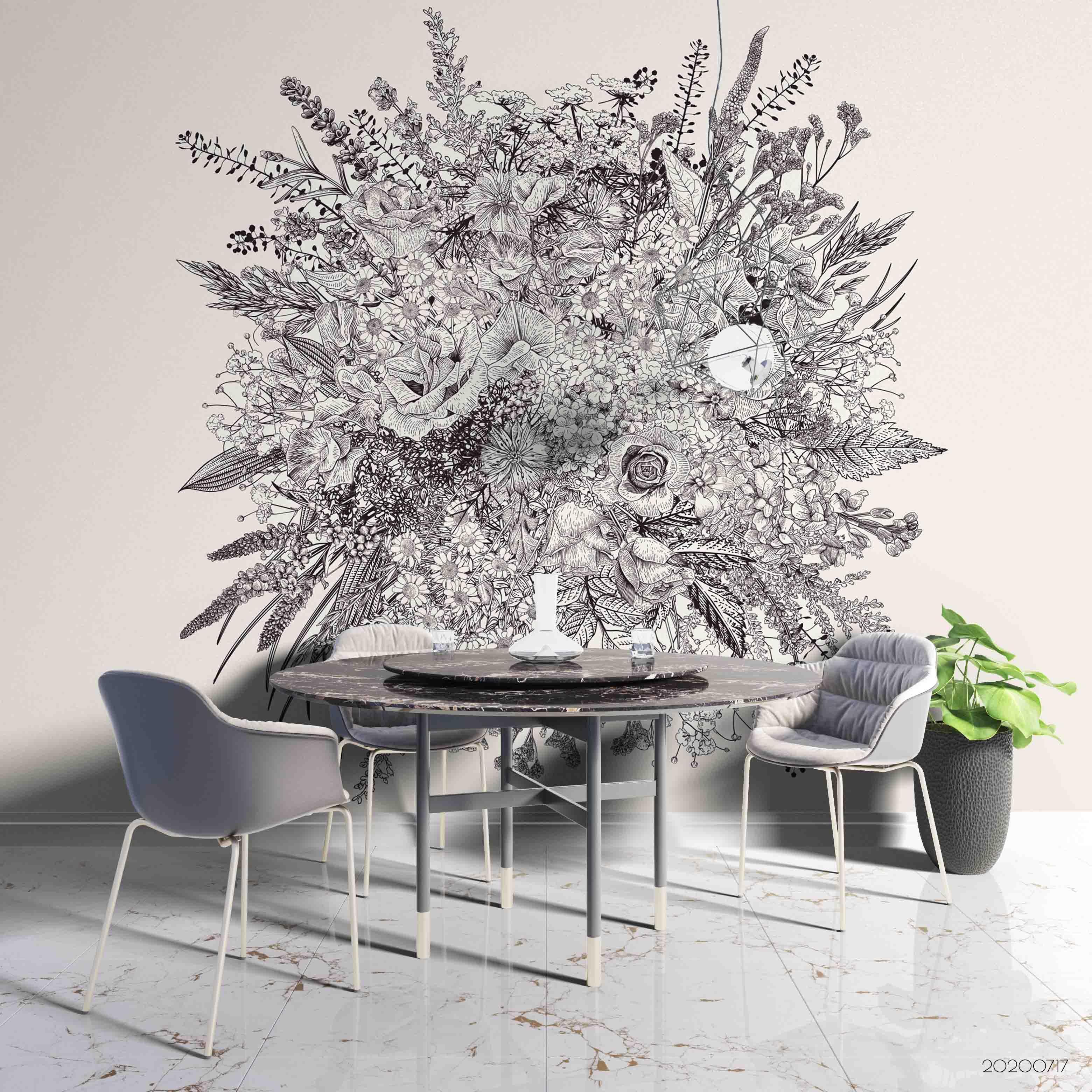 3D Gray Floral Wall Mural Wallpaper SF53- Jess Art Decoration