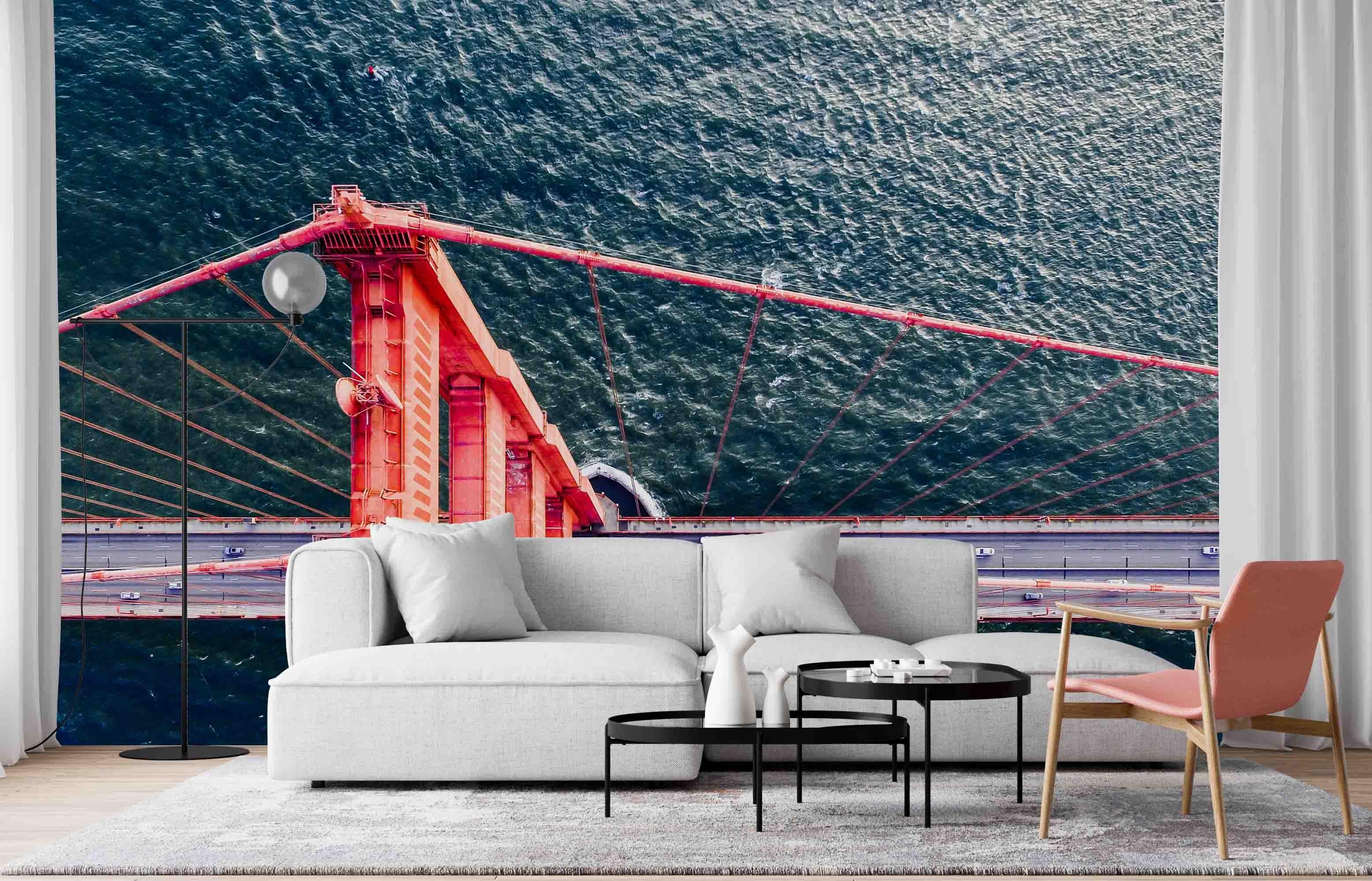 3D Red Suspension Bridge Sea Wall Mural Wallpaper SF65- Jess Art Decoration