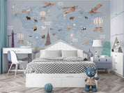 3D Cartoon Retro Airplane Animal Balloon Sky Wall Mural Wallpaper GD 3- Jess Art Decoration