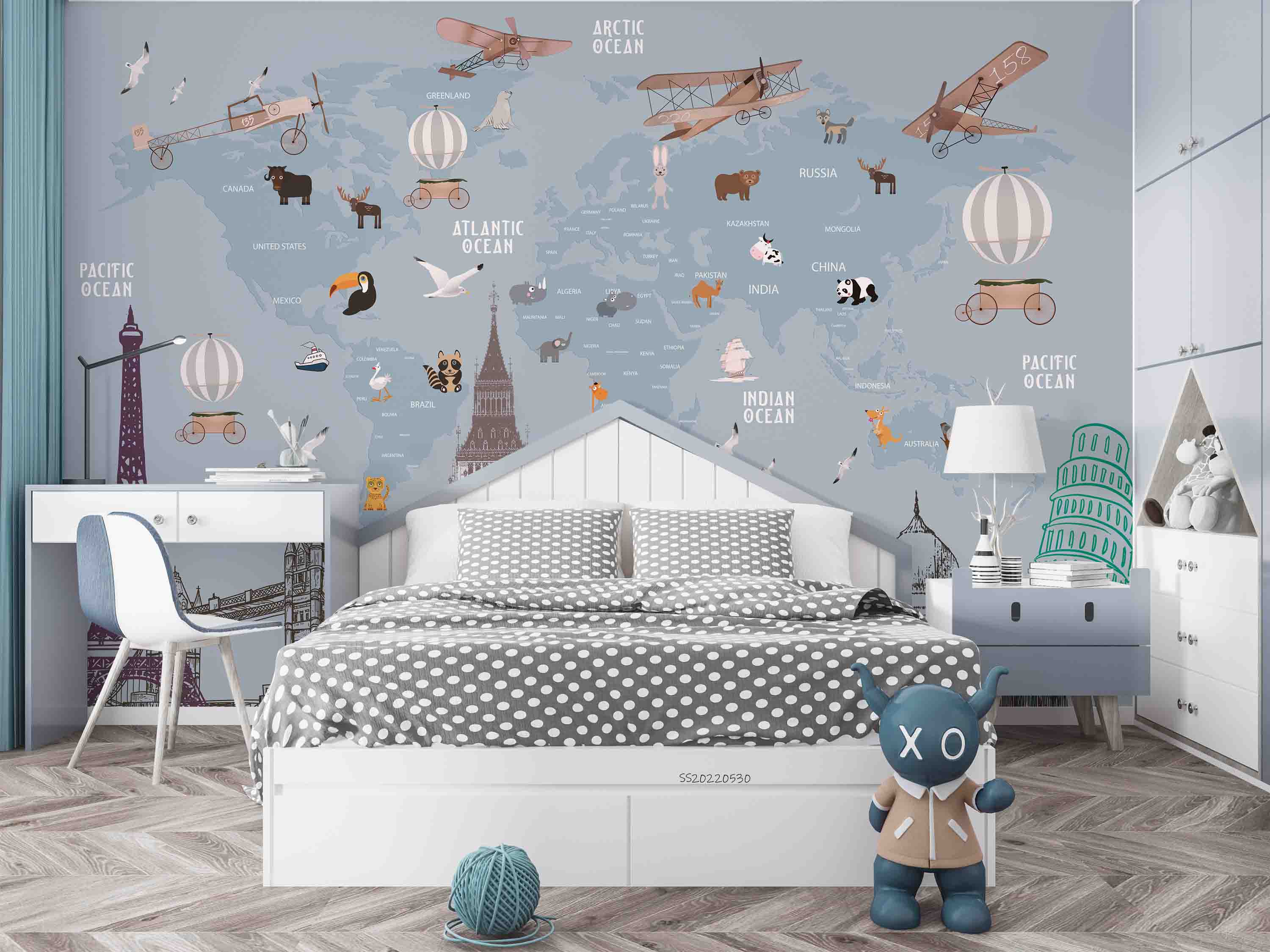3D Cartoon Retro Airplane Animal Balloon Sky Wall Mural Wallpaper GD 3- Jess Art Decoration