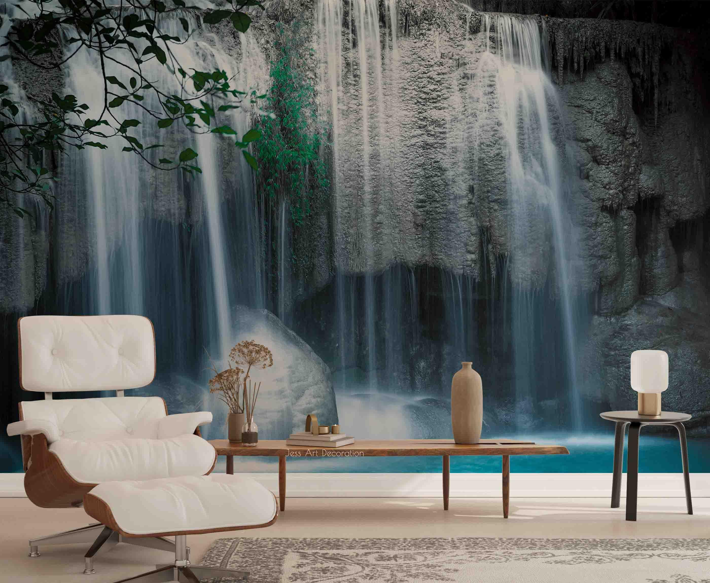 3D Cave Waterfall Rock Landscape Wall Mural Wallpaper GD 2848- Jess Art Decoration