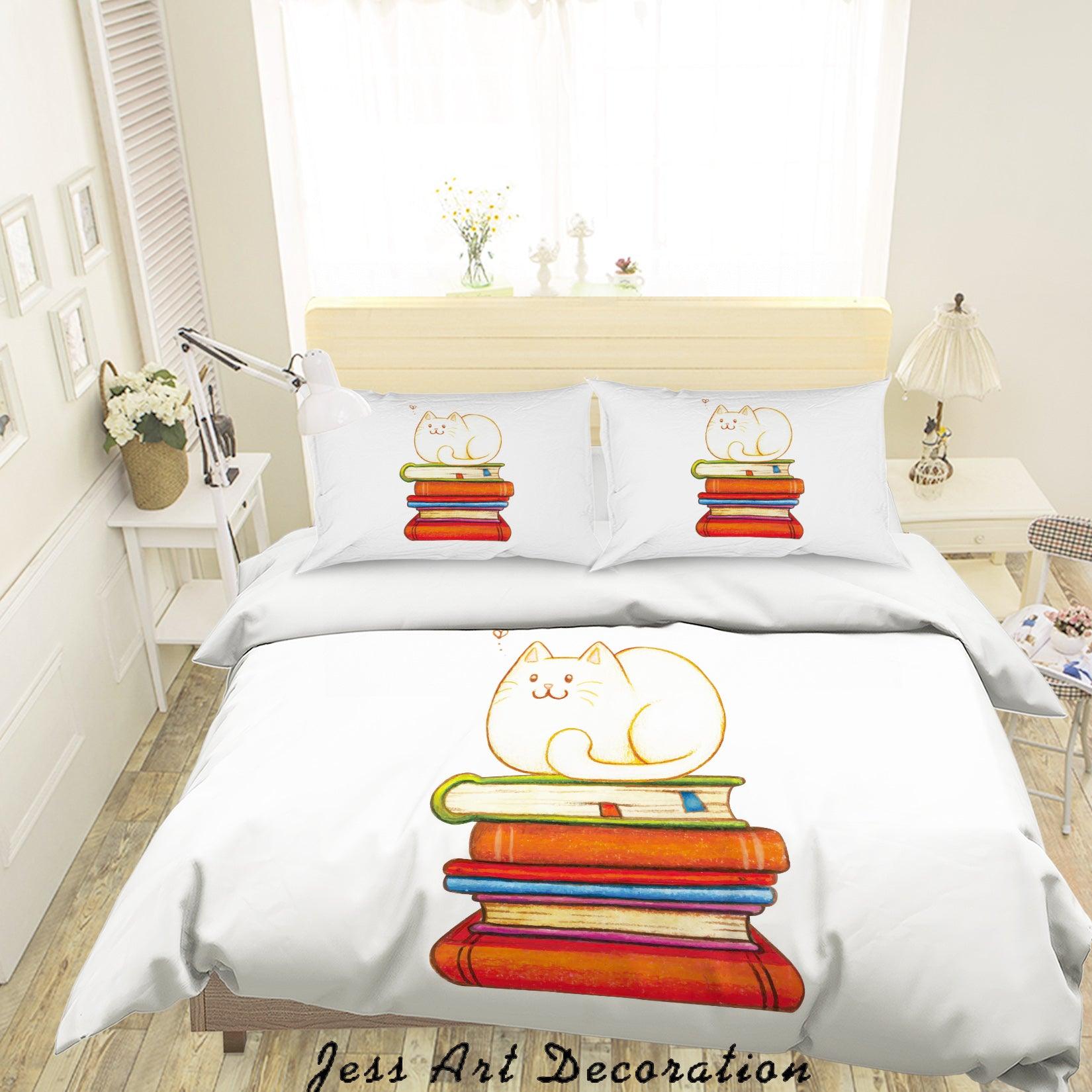 3D White Cat Books Quilt Cover Set Bedding Set Duvet Cover Pillowcases SF29- Jess Art Decoration