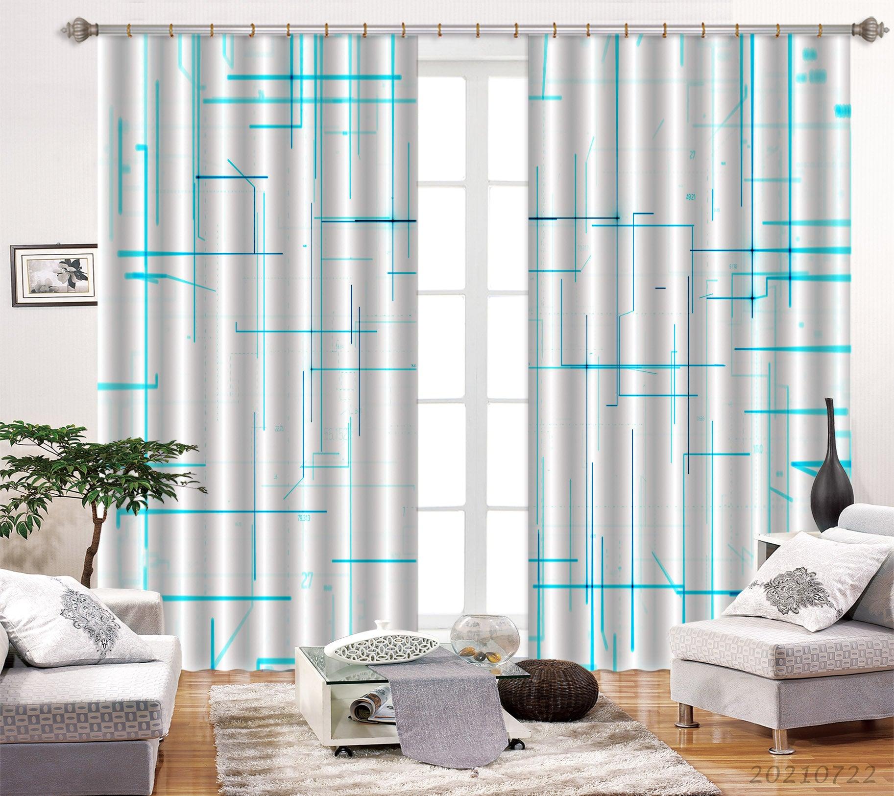 3D Abstract Blue Geometry Curtains and Drapes LQH 6- Jess Art Decoration