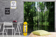 3D Tree Lake Nature Forest Green Leaf Curtains and Drapes GD 4031- Jess Art Decoration