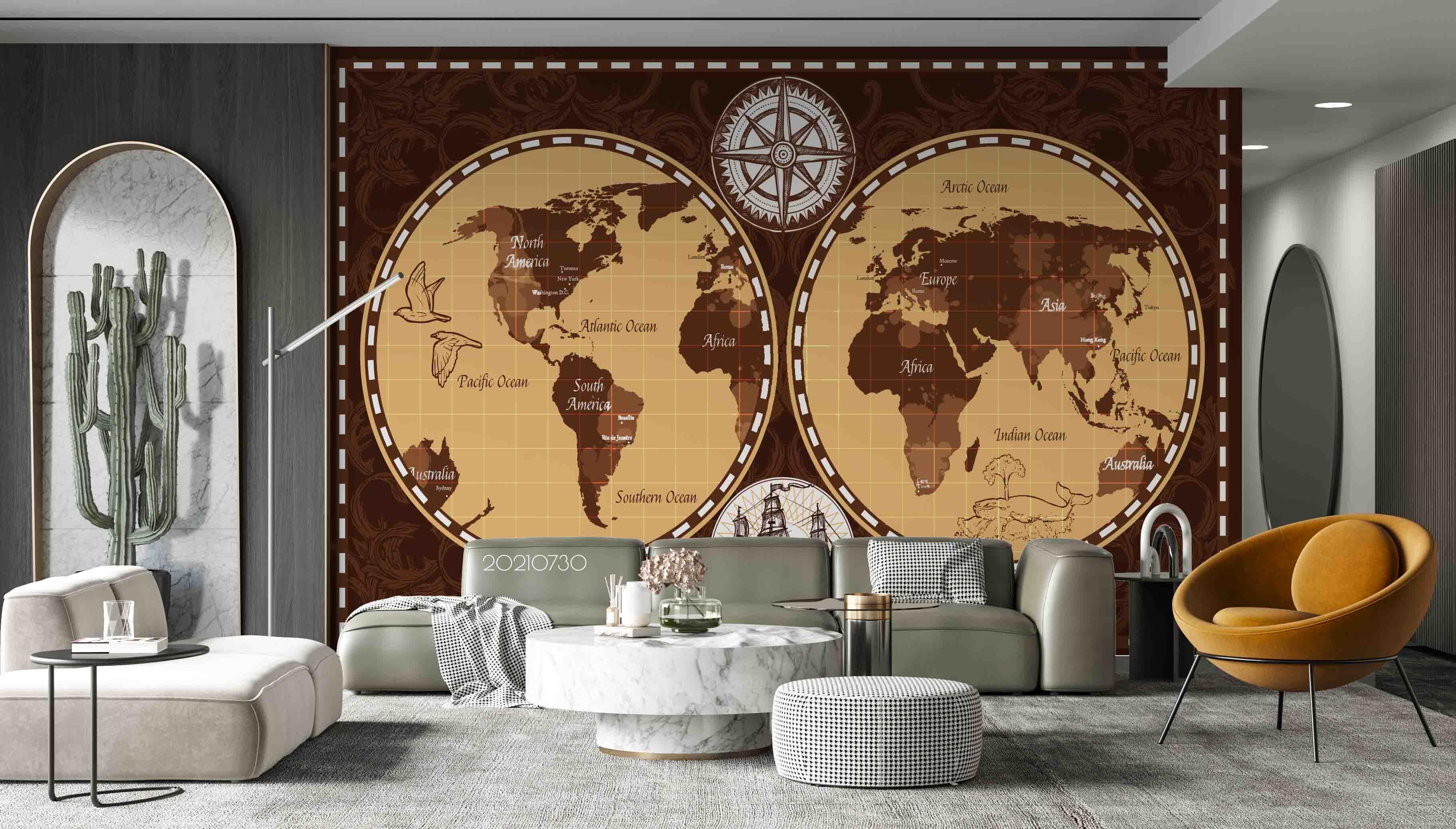 3D Retro Map World Wall Mural Wallpaper SWW4461- Jess Art Decoration