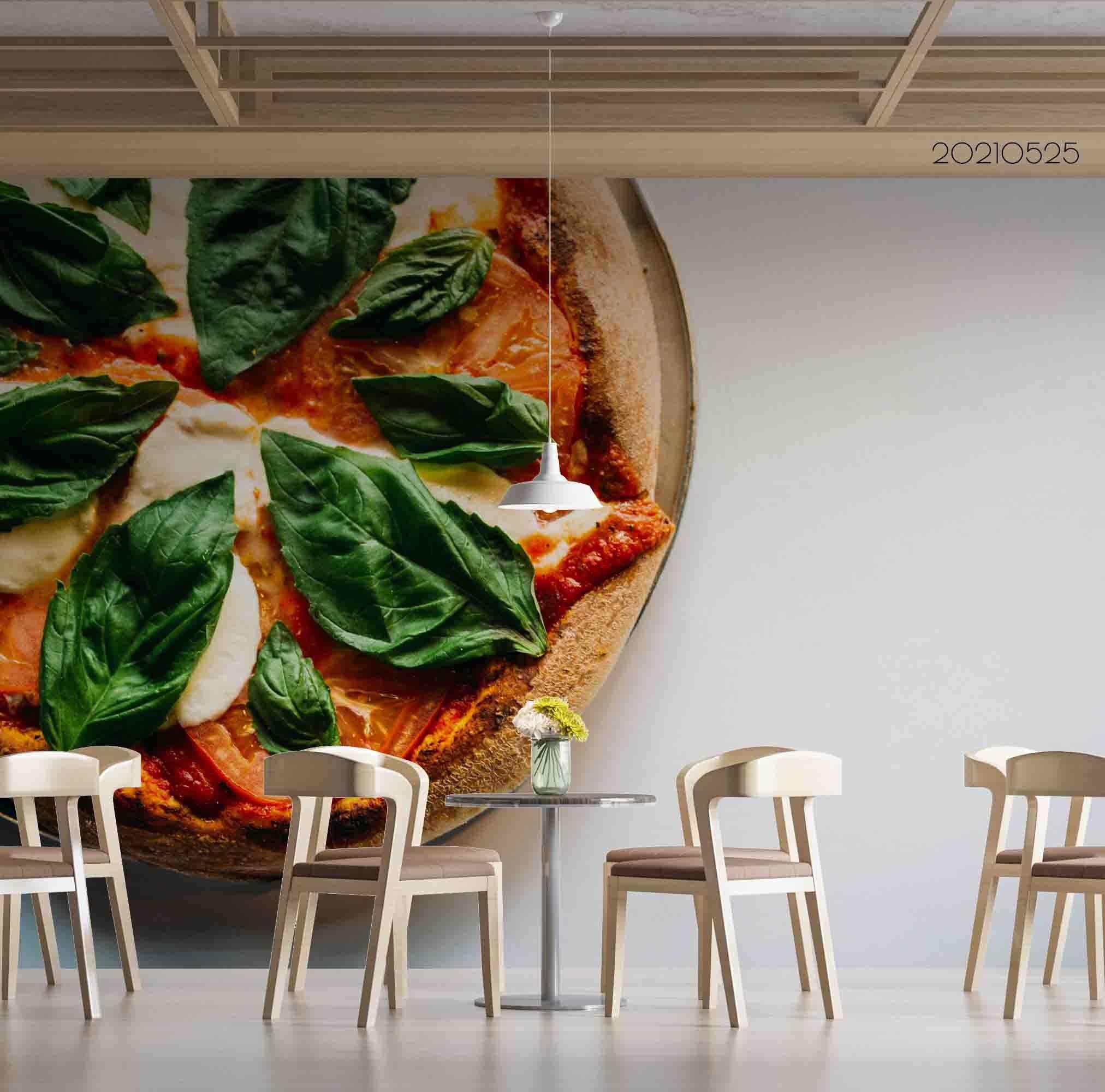 3D White Walls Huge Pizza Green Leaves Wall Mural Wallpaper SWW13- Jess Art Decoration
