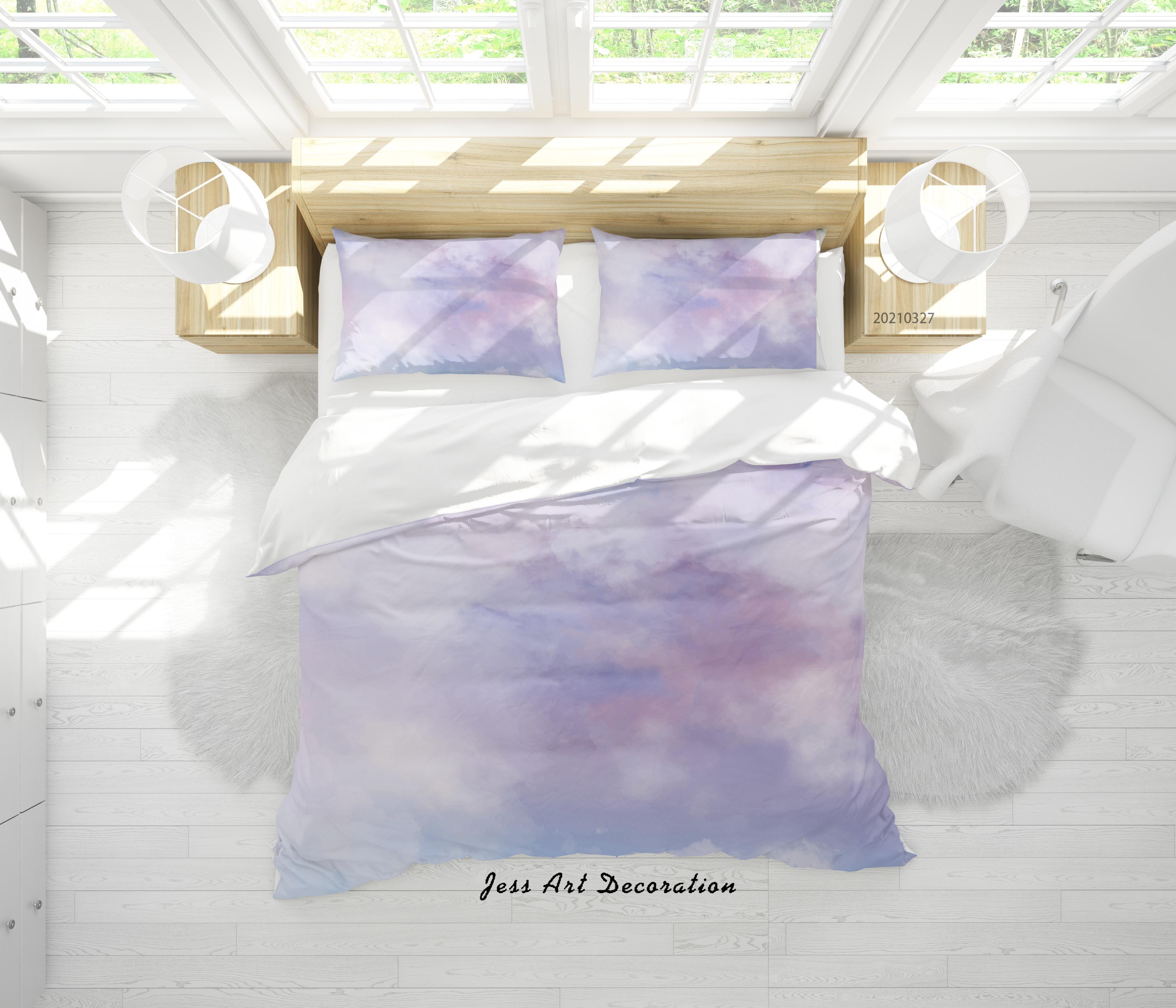 3D Watercolor Sky Cloud Quilt Cover Set Bedding Set Duvet Cover Pillowcases 58- Jess Art Decoration