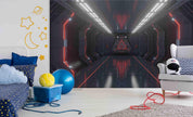 3D Empty Dark Futuristic Spaceship Corridors Red Light Wall Mural Wallpaper LXL- Jess Art Decoration