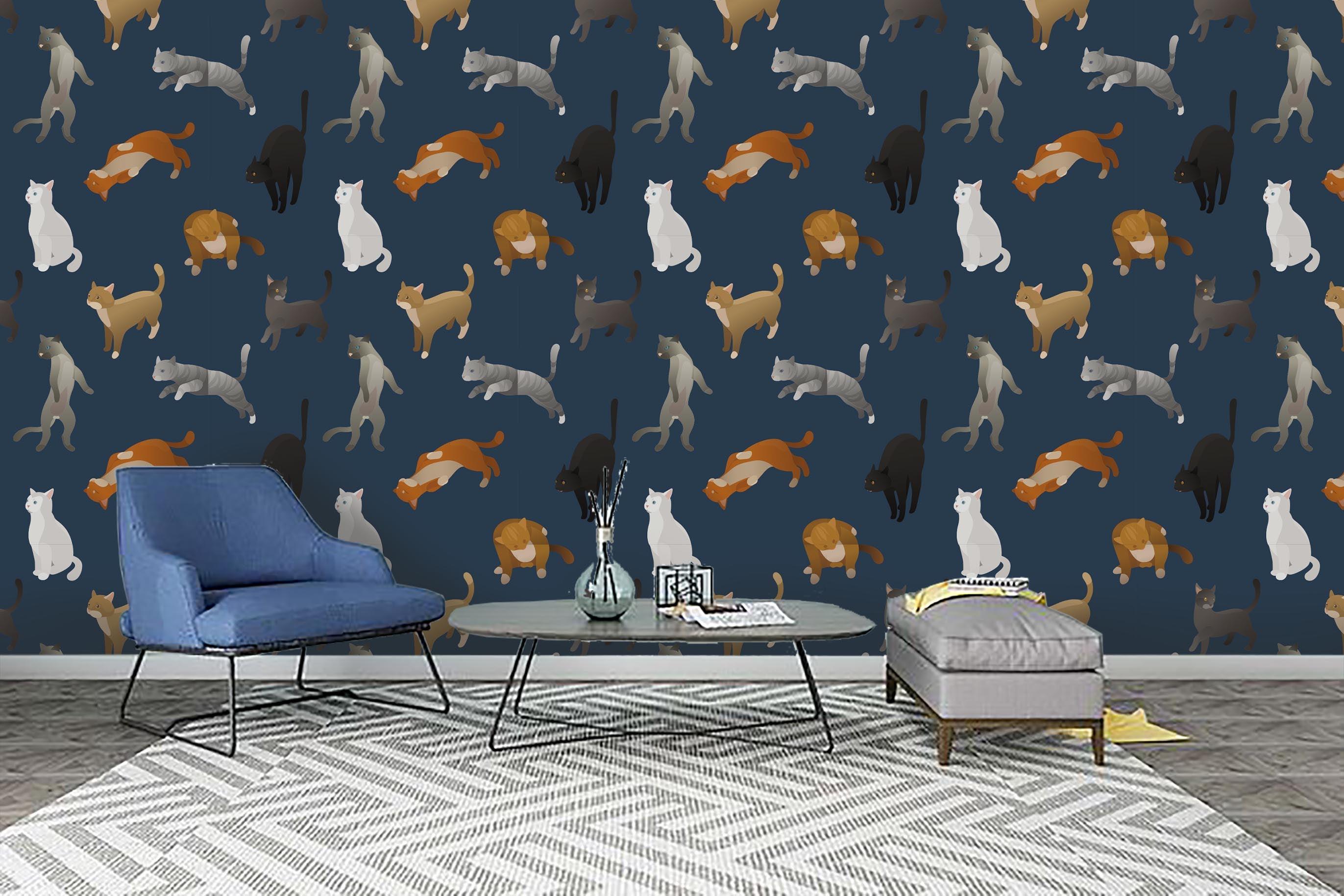 3D Cat Dark Blue Wall Mural Wallpaper 152- Jess Art Decoration
