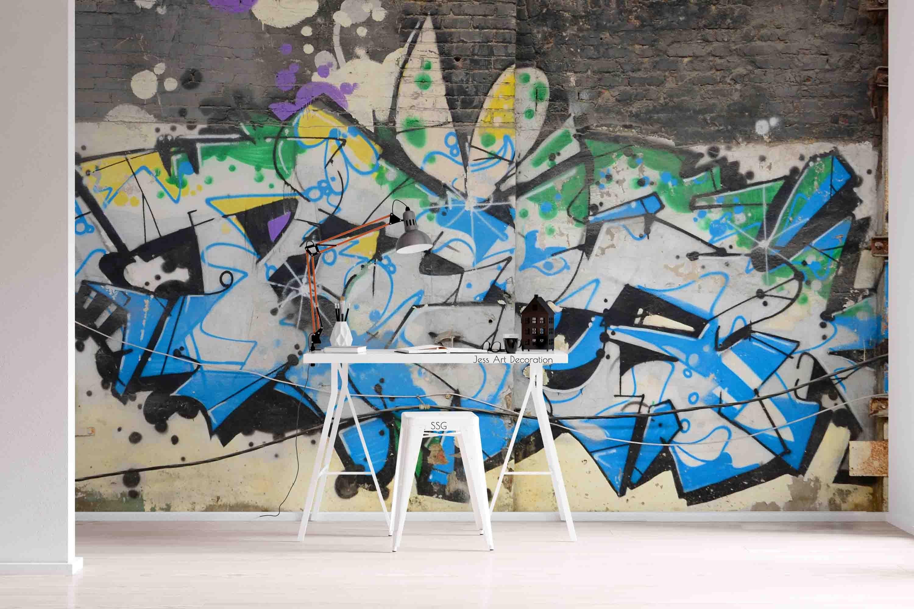 Brick Graffiti Wallpaper urban graffiti wall mural for teen room, studio or feature wall - view 3