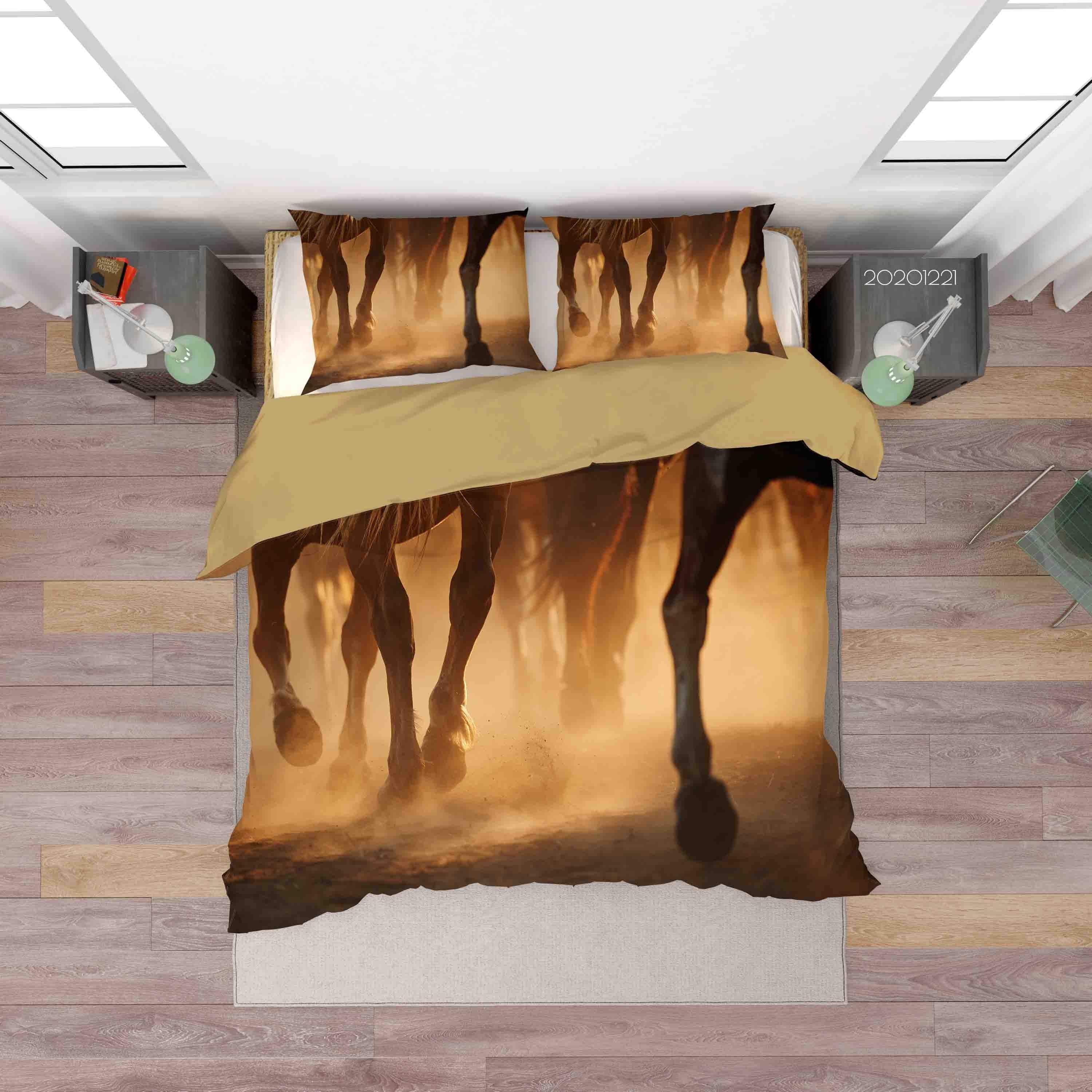 3D Brown Running Horse Quilt Cover Set Bedding Set Duvet Cover Pillowcases 207 LQH- Jess Art Decoration