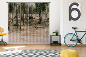 3D Zoo Zebra Antelope Feeding Area Curtains and Drapes GD 502- Jess Art Decoration