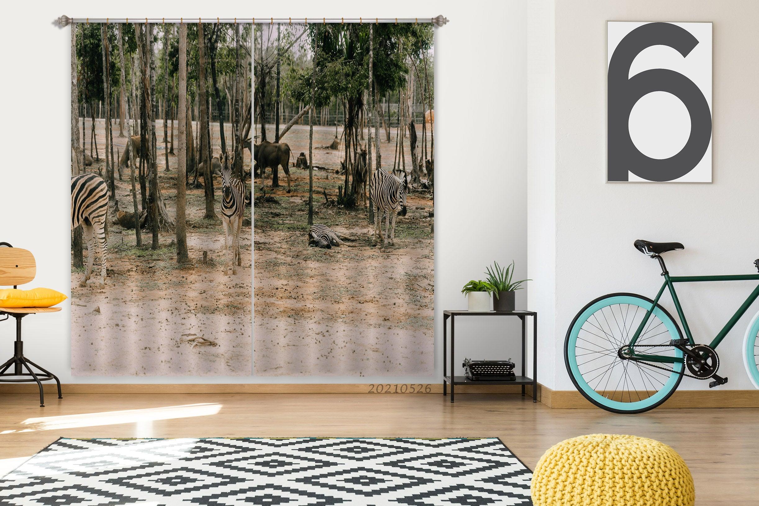 3D Zoo Zebra Antelope Feeding Area Curtains and Drapes GD 502- Jess Art Decoration