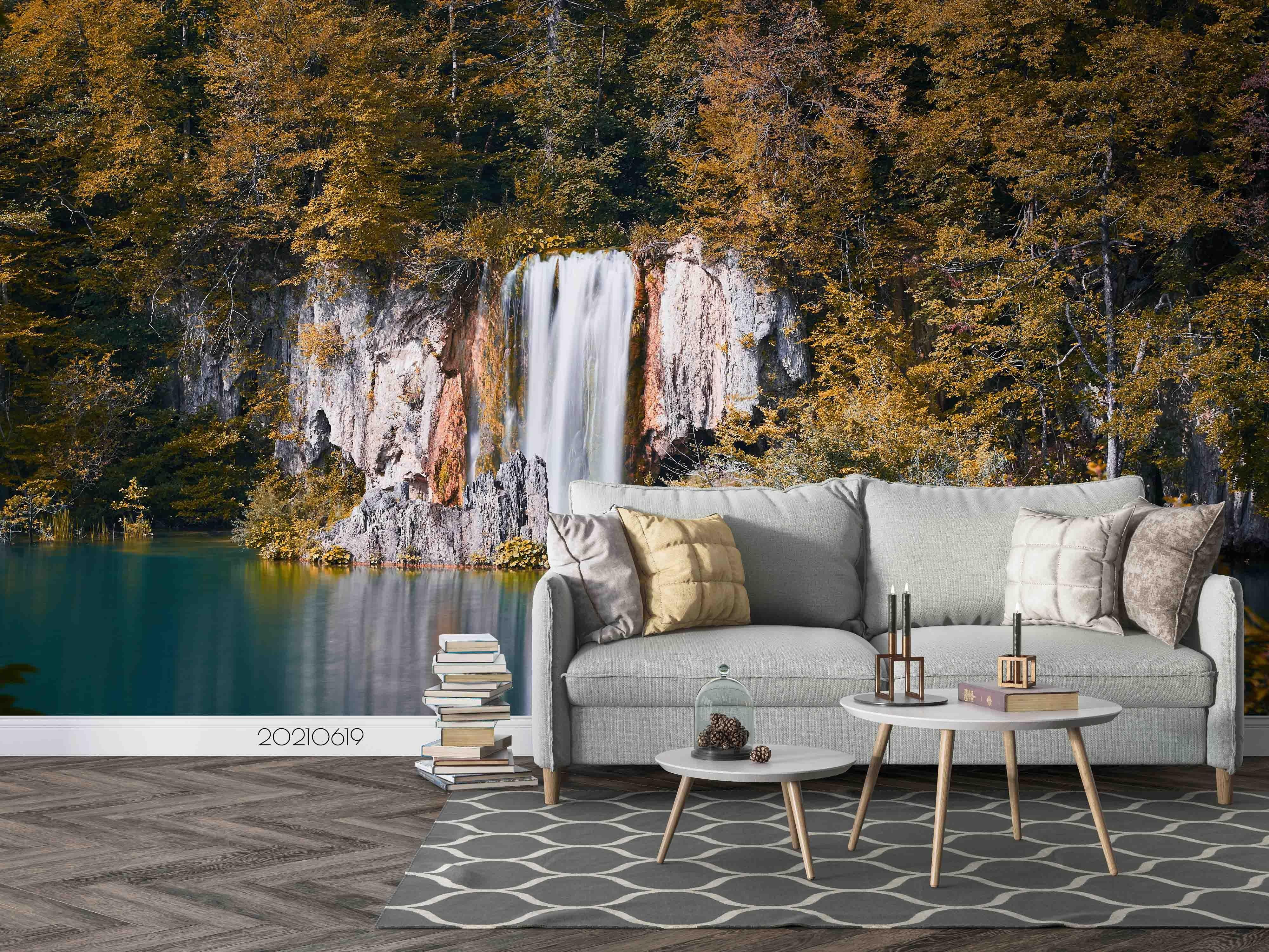 3D Green Forest Waterfall Landscape Wall Mural Wallpaper LQH 188- Jess Art Decoration