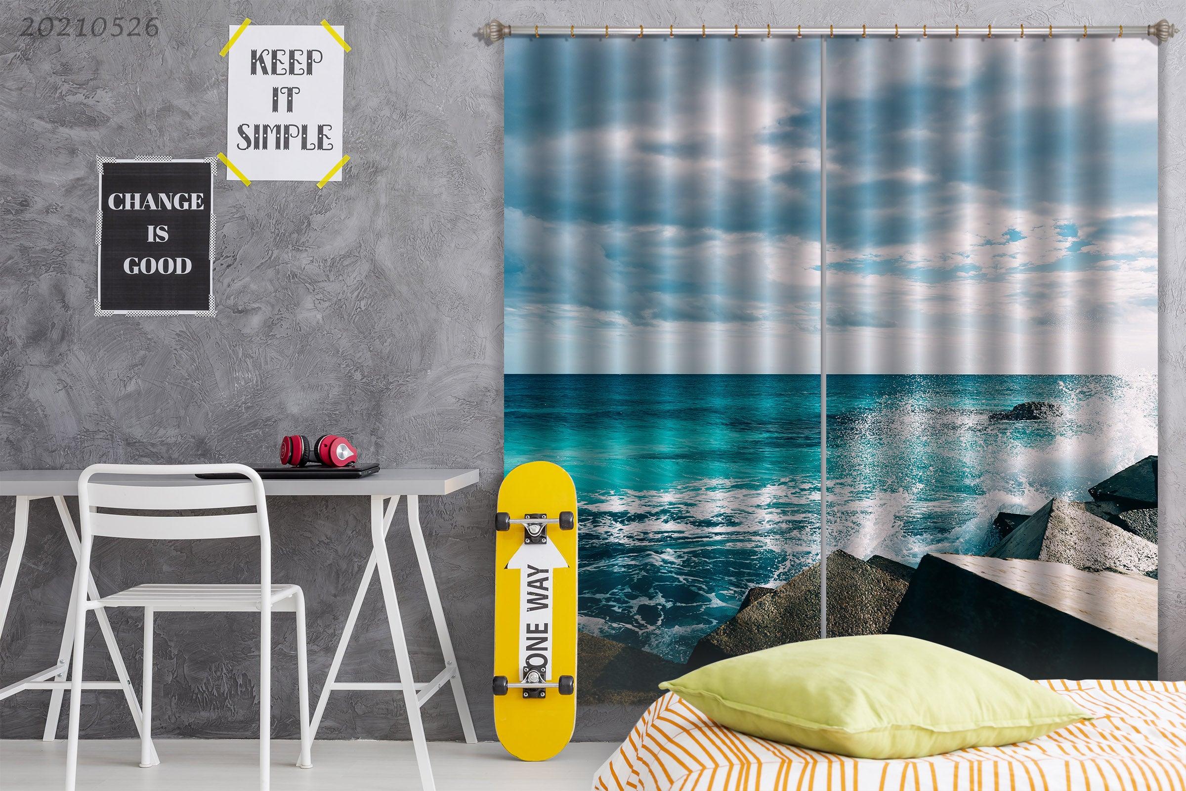 3D Turquoise Sea Wave Reef Curtains and Drapes GD 282- Jess Art Decoration