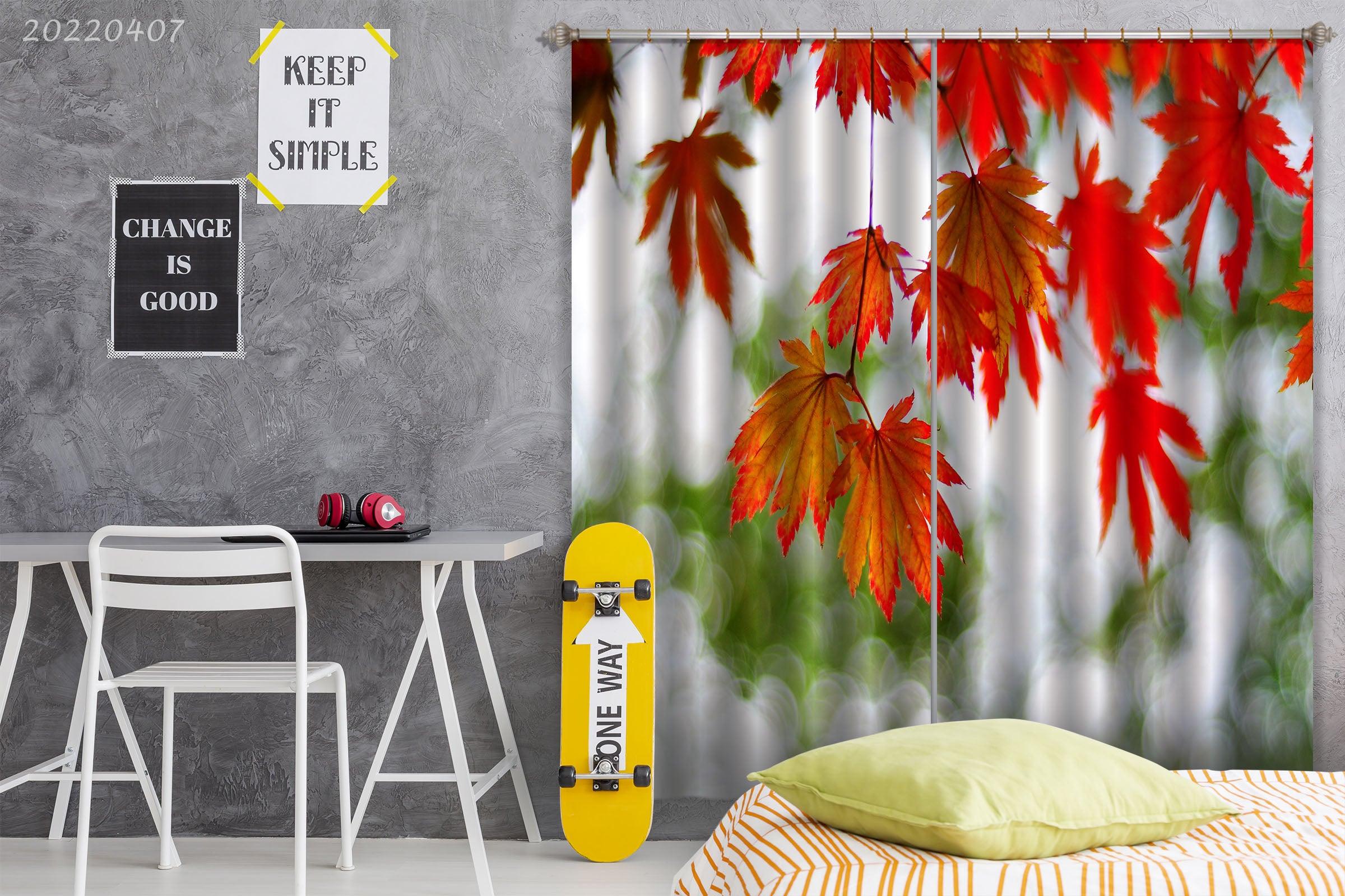 3D Tree Nature Red Maple Leaf Curtains and Drapes GD 3455- Jess Art Decoration