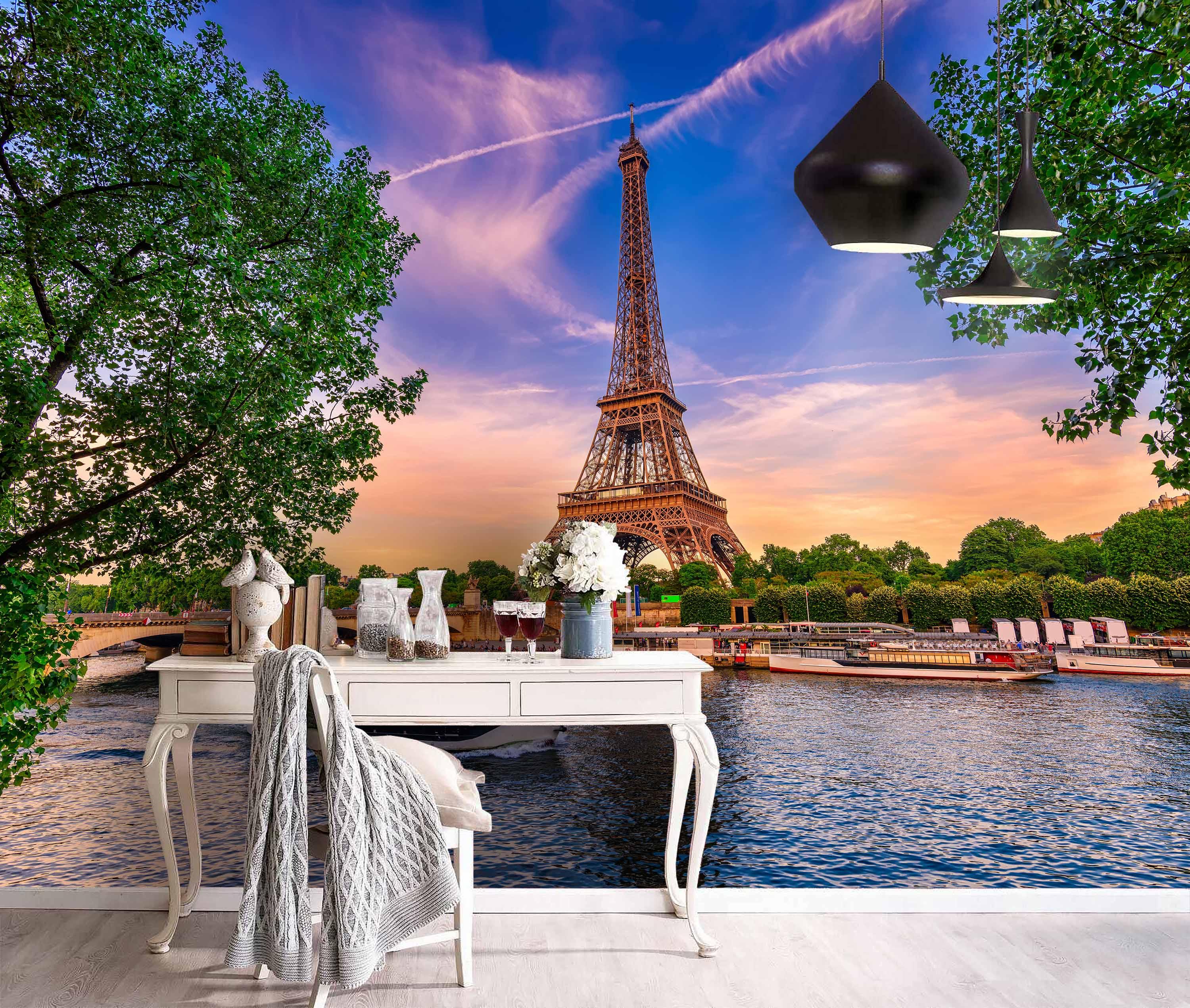 3D Eiffel Tower Canal Wall Mural Wallpaper 39- Jess Art Decoration