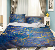 3D Abstract Golden Blue Marbled Quilt Cover Set Bedding Set Duvet Cover Pillowcases LXL- Jess Art Decoration