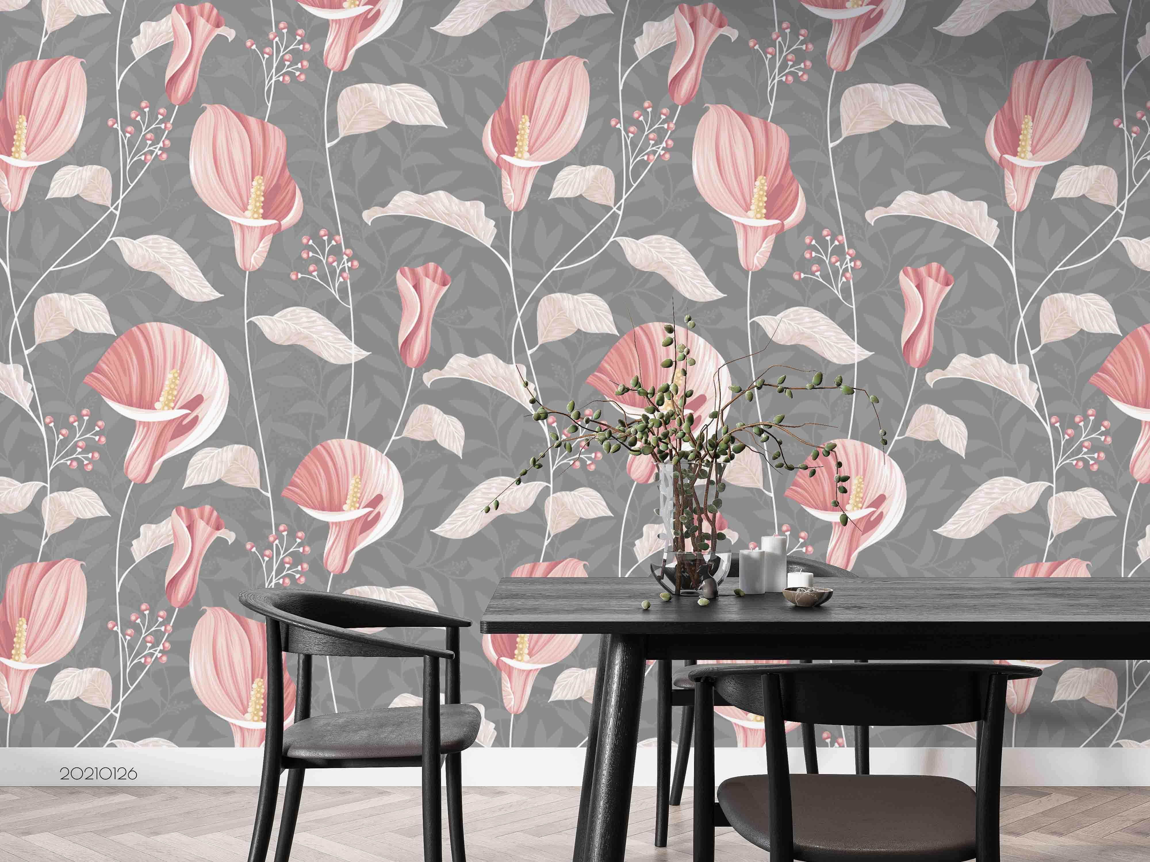 3D Hand Drawn Pink Calla Lily Wall Mural Wallpaper LQH 5- Jess Art Decoration