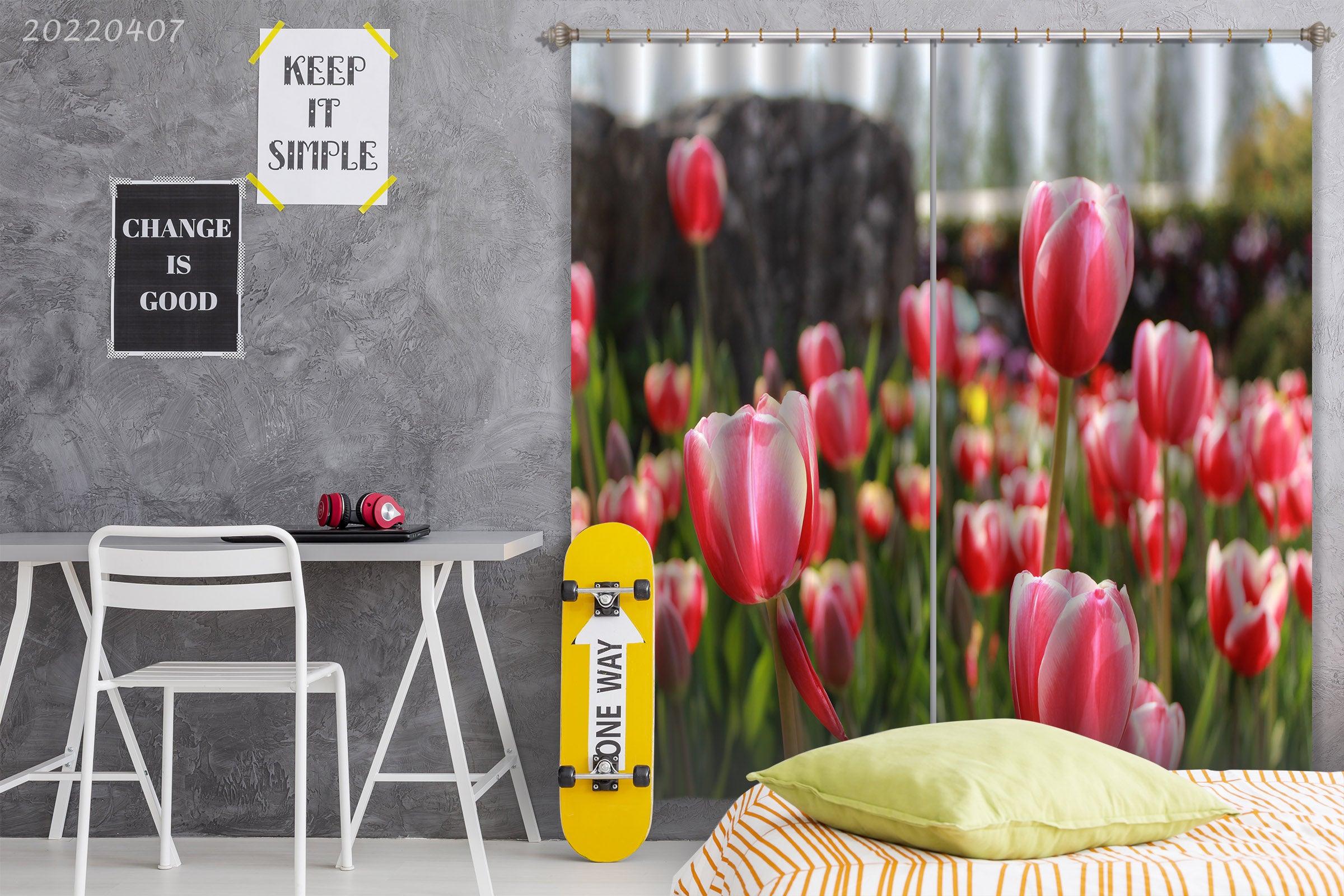 3D Landscape Nature Plant Red Tulip Curtains and Drapes GD 3530- Jess Art Decoration