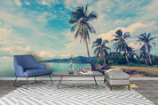 3D blue sky sea beach coconut tree wall mural wallpaper 104- Jess Art Decoration