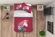 3D Red Floral Unicorn Quilt Cover Set Bedding Set Duvet Cover Pillowcases SF274- Jess Art Decoration