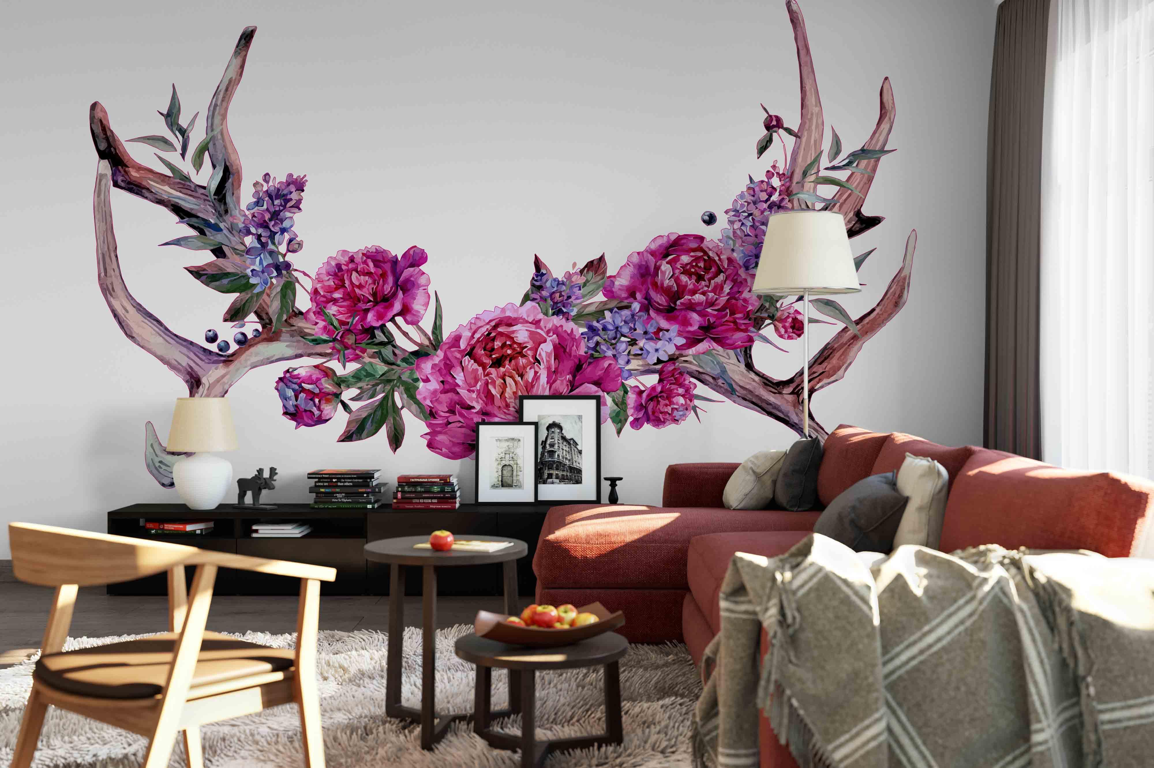 3D Horn Floral Wall Mural Wallpaper 189- Jess Art Decoration