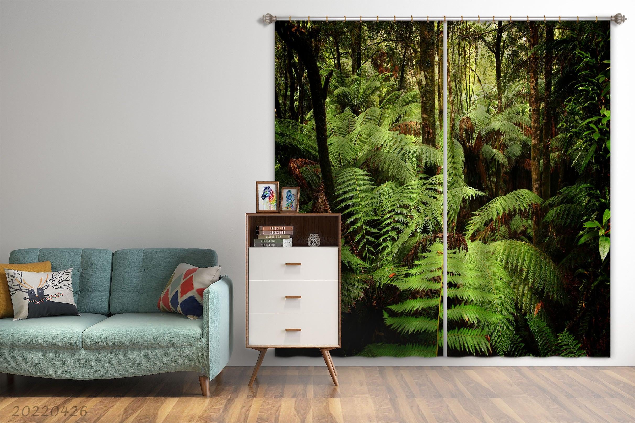 3D Landscape Jungle Green Plant Leaf Curtains and Drapes GD 4959- Jess Art Decoration