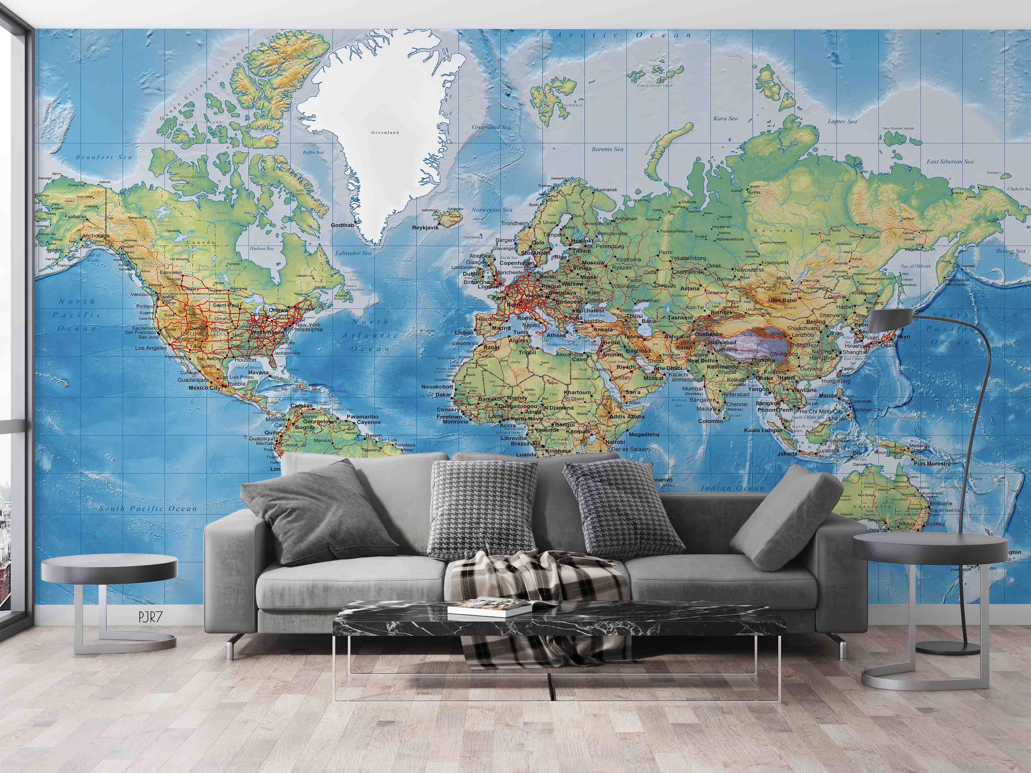 3D World Map Wall Mural Wallpaper WJ 6721- Jess Art Decoration