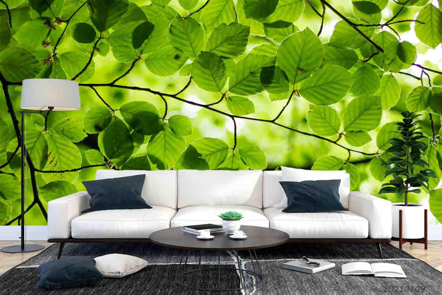 3D Green Plant Leaf Sunlit Wall Mural Wallpaper SWW3832- Jess Art Decoration