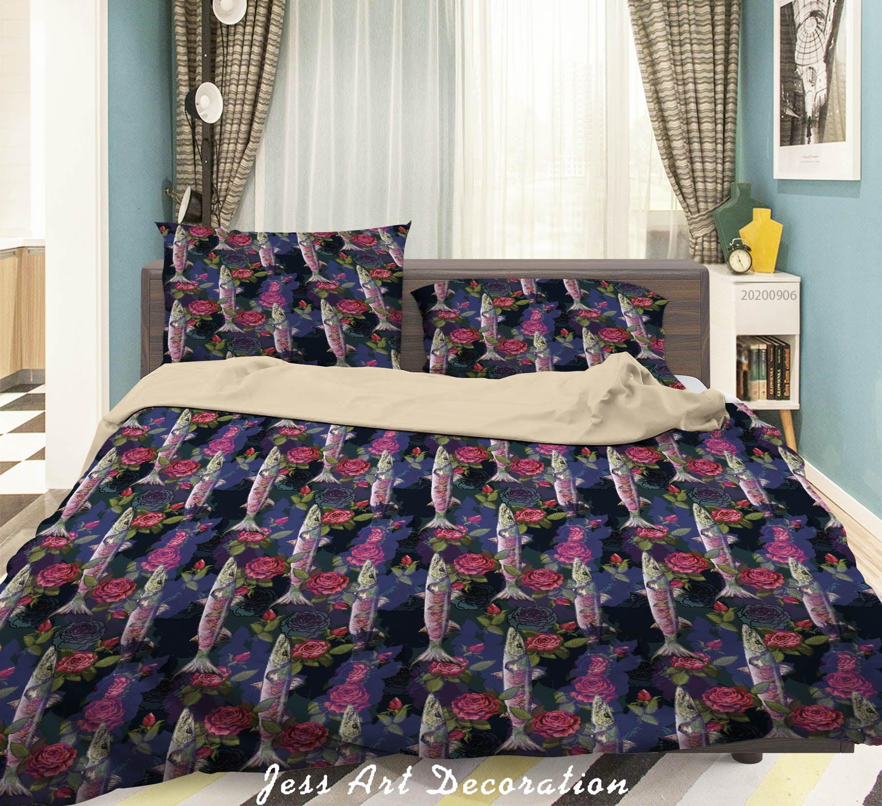 3D Vintage Leaves Fish Floral Pattern Quilt Cover Set Bedding Set Duvet Cover Pillowcases WJ 3655- Jess Art Decoration