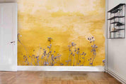 3D Yellow Concrete Wall Dried Flowers Wall Mural Wallpaper SWW4165- Jess Art Decoration
