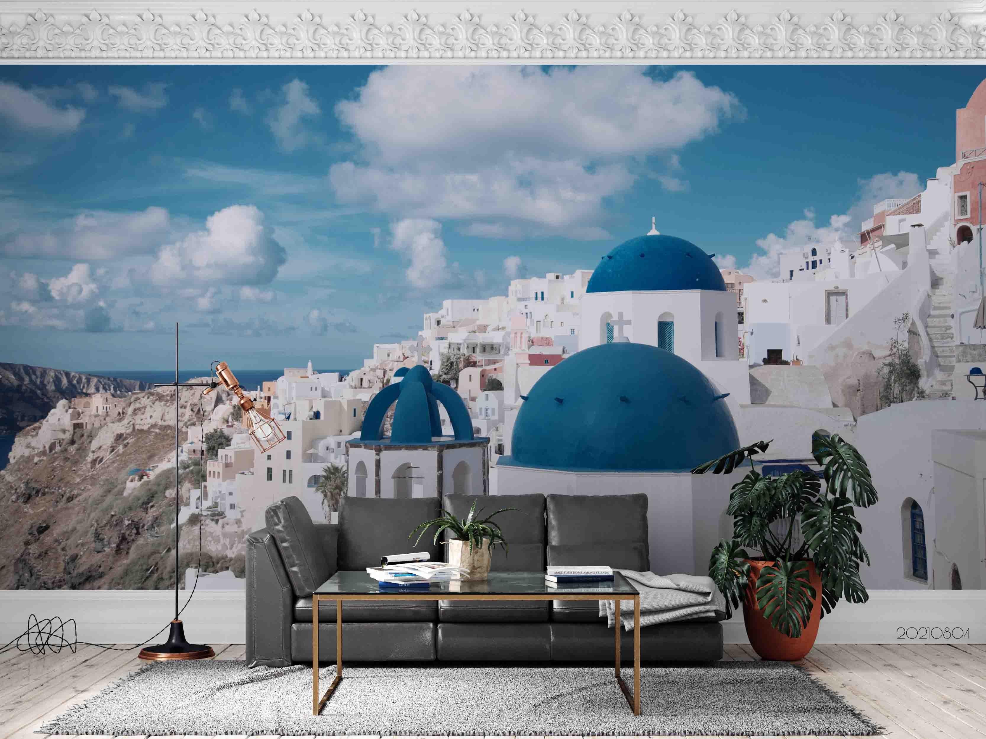 3D Santorini White Town Architecture Wall Mural Wallpaper SWW5025- Jess Art Decoration
