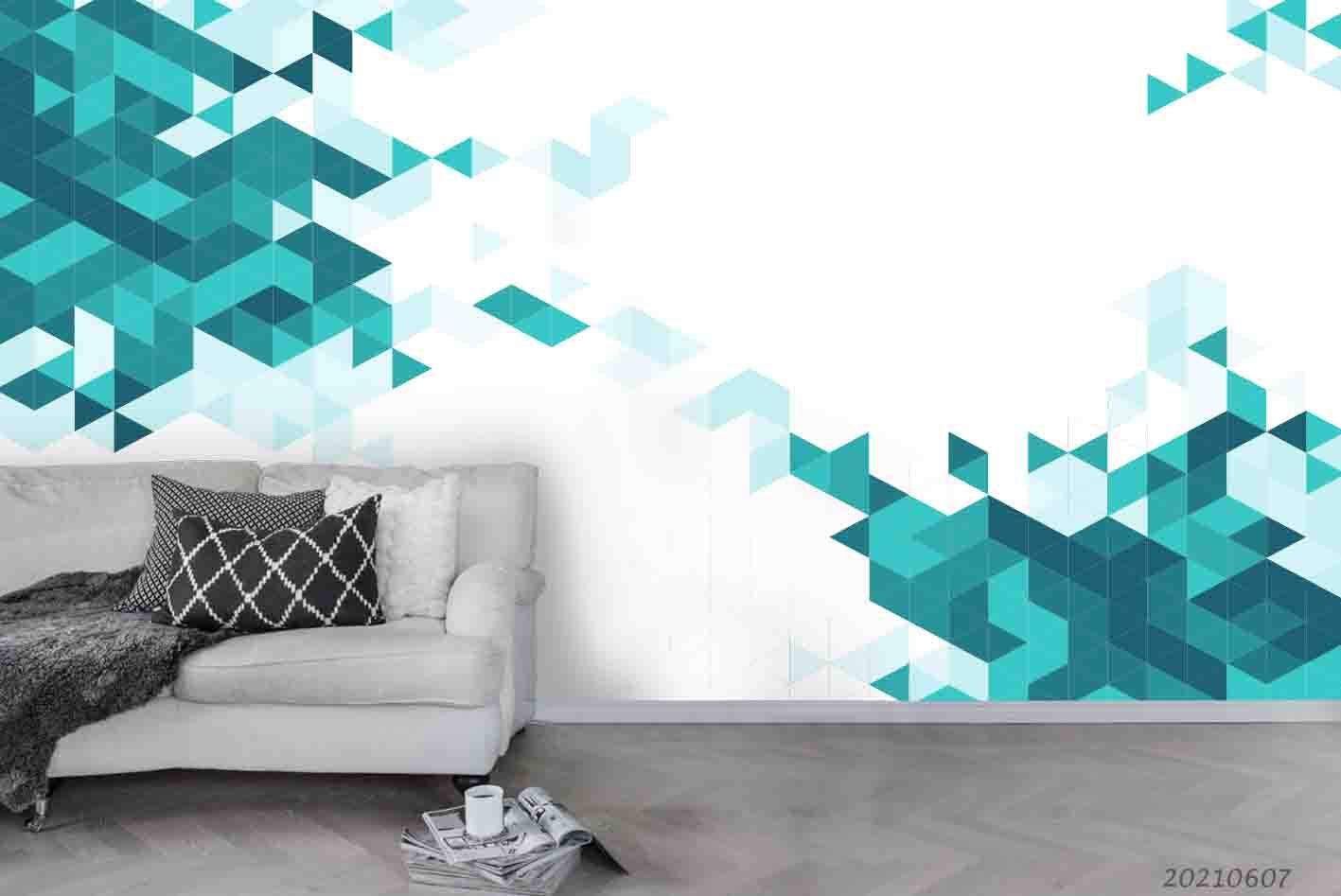 3D  Blue Crystal Triangle Stacked  Wall Mural Wallpaper SWW1062- Jess Art Decoration