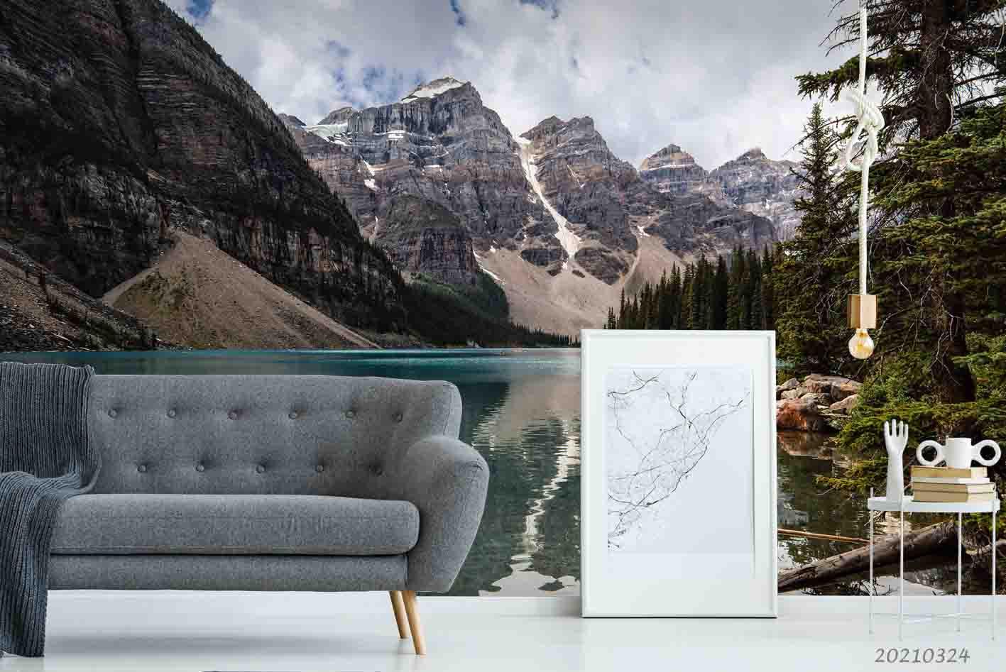 3D Mountain Lake Forest Nature Landscape Wall Mural Wallpaper LQH 13- Jess Art Decoration