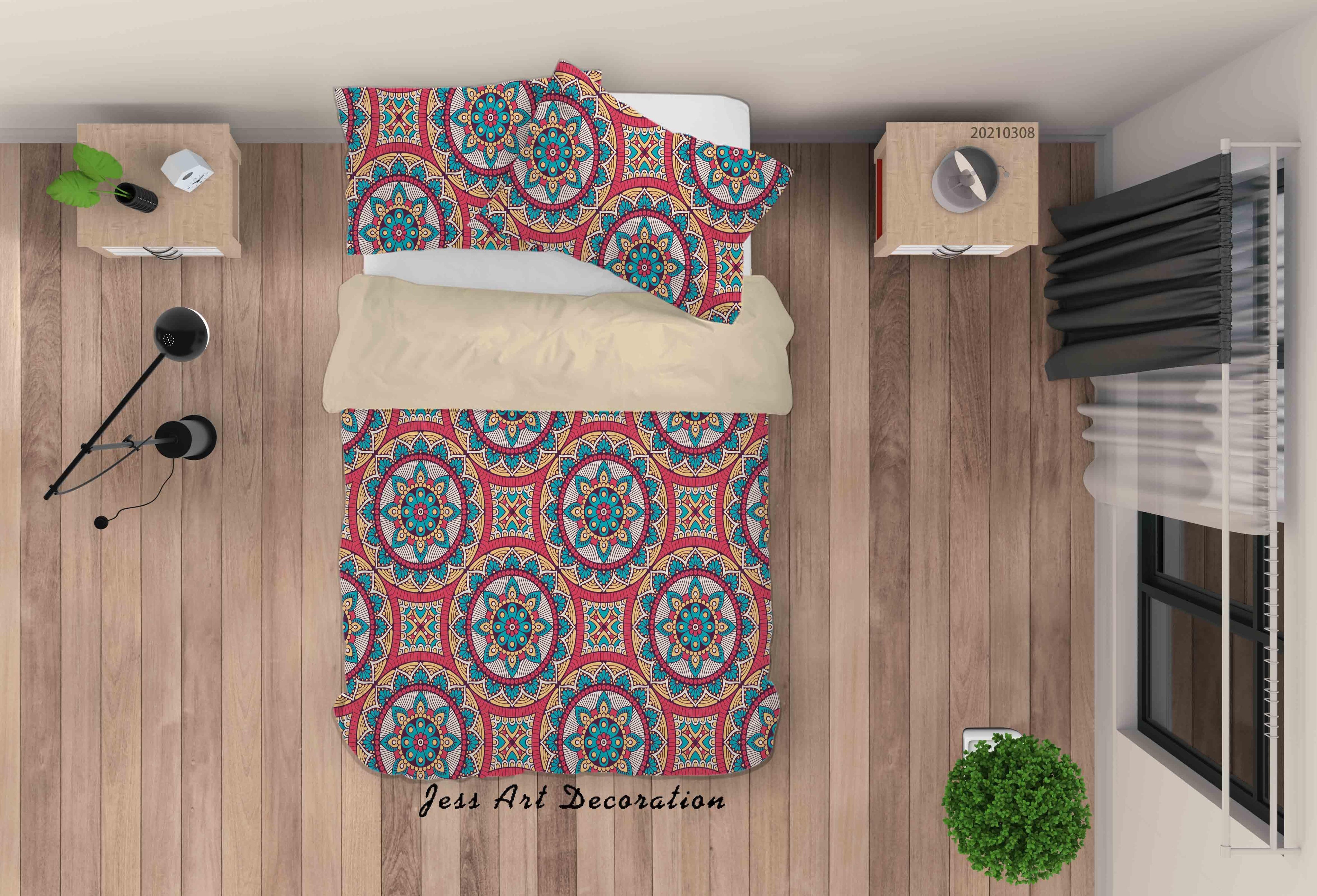 3D Abstract Blue Geometric Floral Quilt Cover Set Bedding Set Duvet Cover Pillowcases 28- Jess Art Decoration