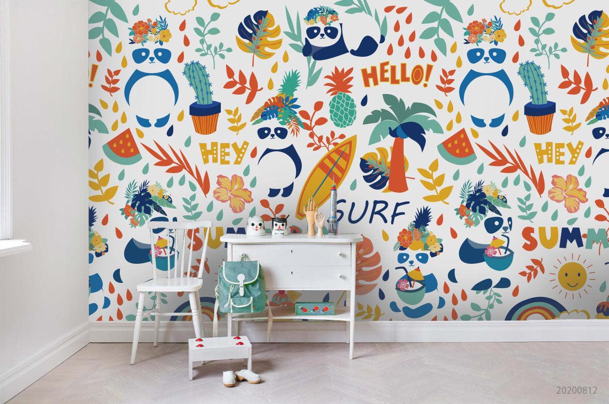3D Cartoon Colorful Floral Plant Panda Wall Mural Wallpaper LXL 1129- Jess Art Decoration