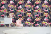 3D Hand Sketching Colorful Floral Flamingo Leaves Plant Wall Mural Wallpaper LXL 1335- Jess Art Decoration