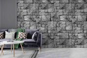 3D Square Stone Blocks grey square stone block texture wall mural wallpaper for dining room - view 3