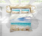 3D Tropical Beach Starfish Blue Sea Quilt Cover Set Bedding Set Duvet Cover Pillowcases JN 1180- Jess Art Decoration
