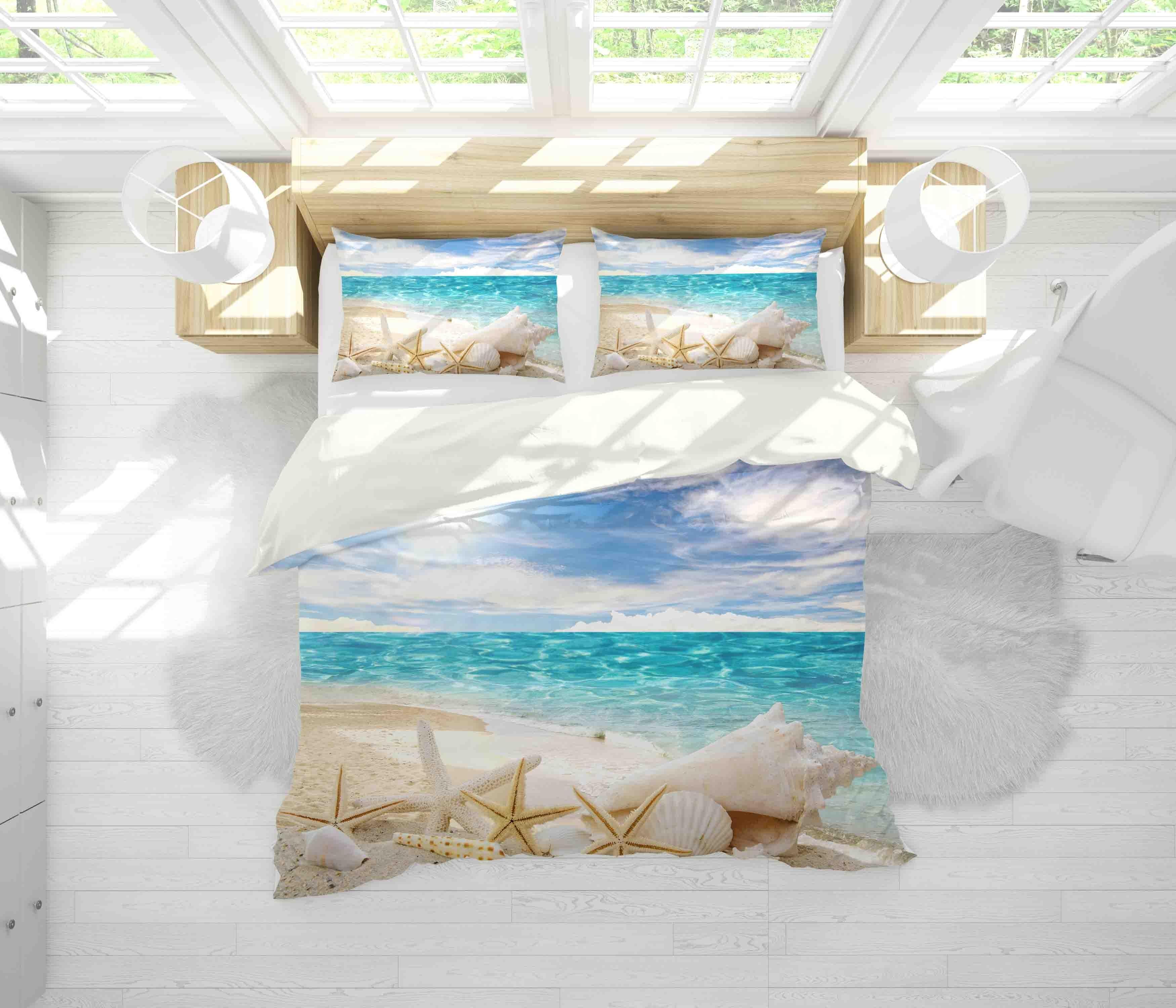 3D Tropical Beach Starfish Blue Sea Quilt Cover Set Bedding Set Duvet Cover Pillowcases JN 1180- Jess Art Decoration