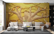 3D Embossed Golden Tree Leaf Bird Wall Mural Wallpaper GD 50- Jess Art Decoration
