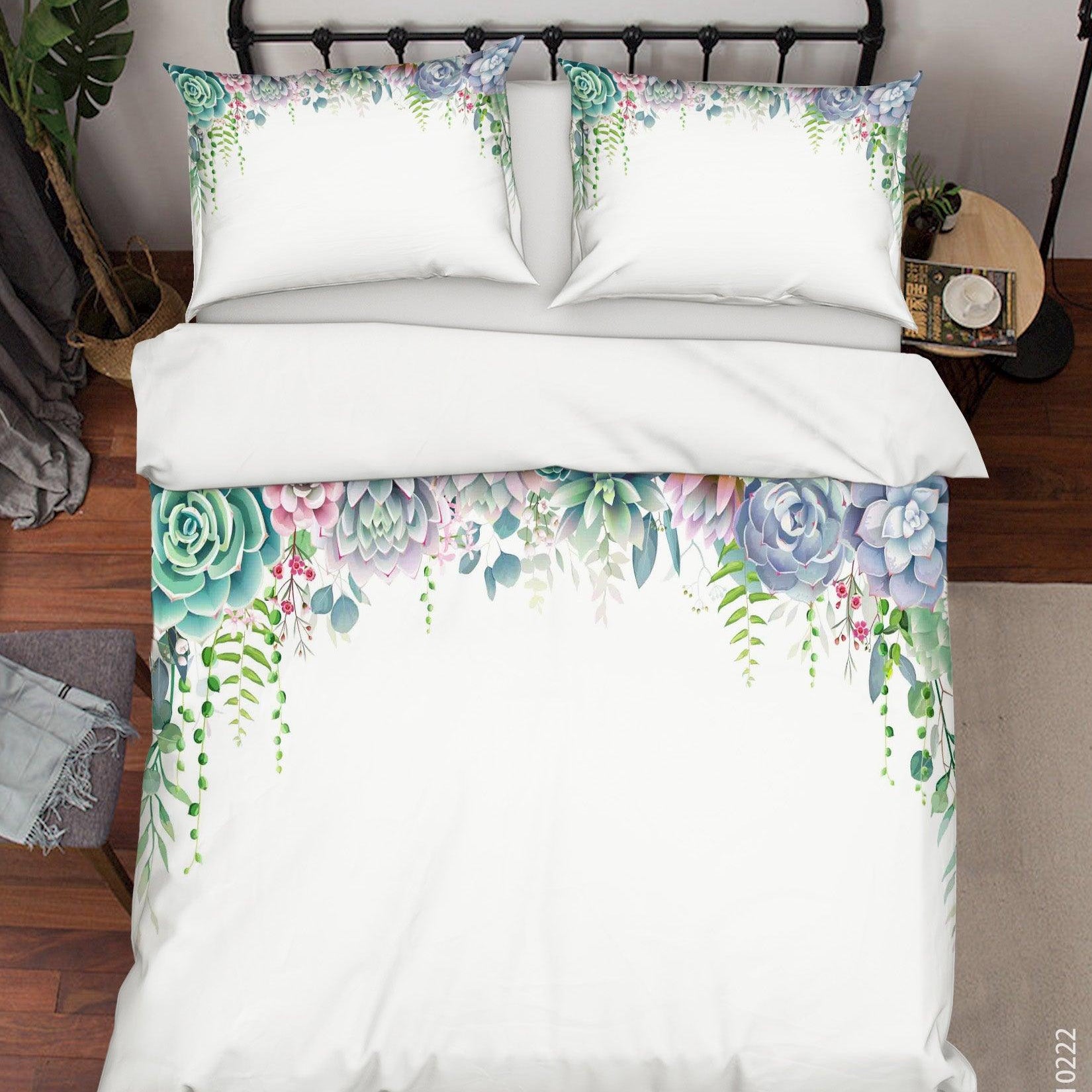 3D Watercolor Succulent Plant Quilt Cover Set Bedding Set Duvet Cover Pillowcases 128- Jess Art Decoration