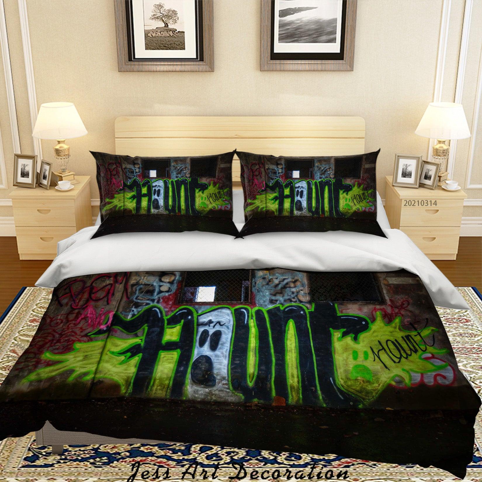 3D Abstract Colored Street Graffiti Quilt Cover Set Bedding Set Duvet Cover Pillowcases 185- Jess Art Decoration
