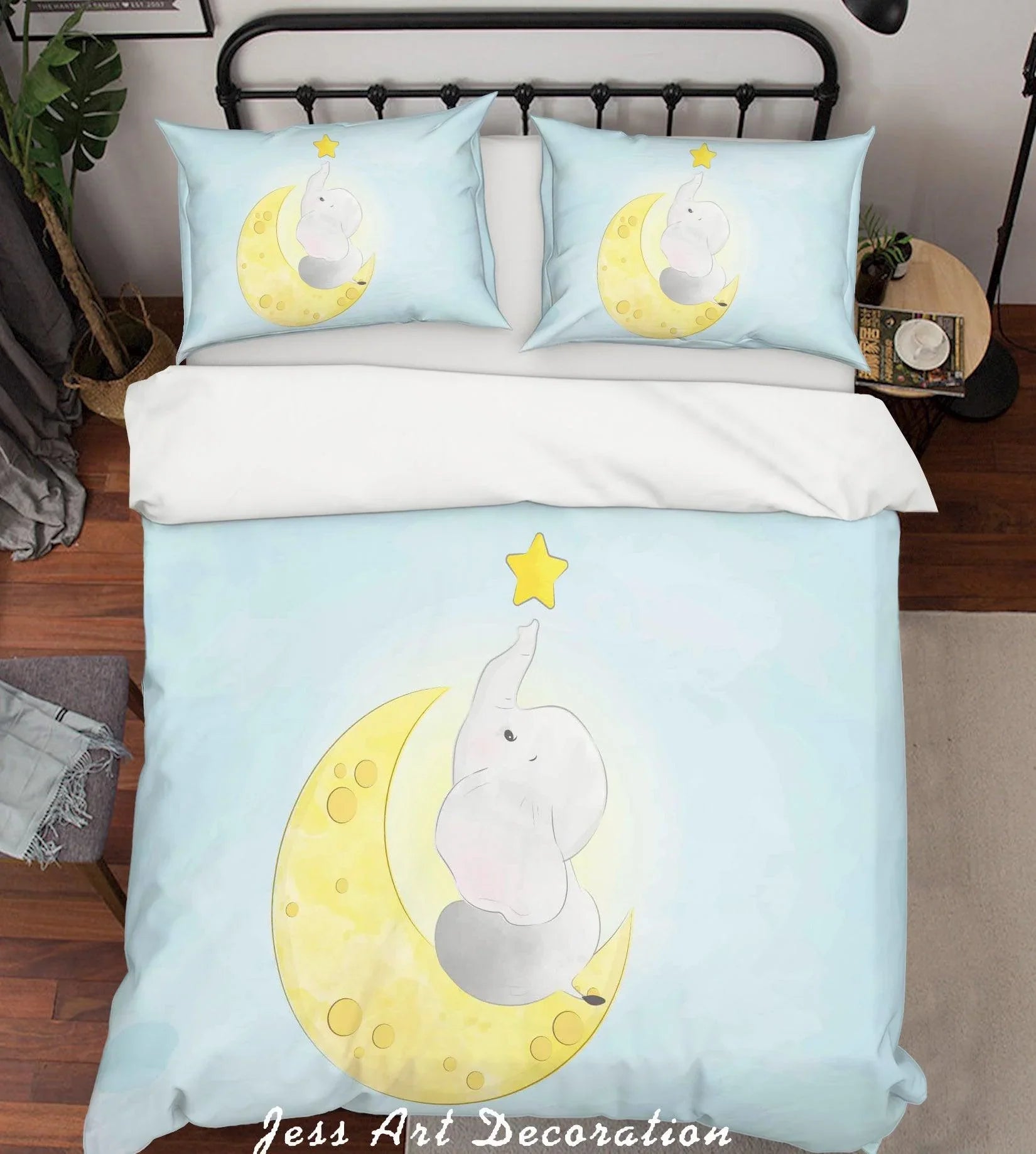 3D Blue Moon Star Elephant Quilt Cover Set Bedding Set Duvet Cover Pillowcases SF56- Jess Art Decoration